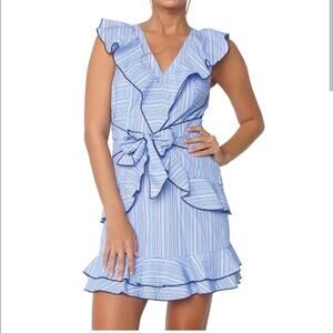 Parker Adalynn Dress Ruffle Tie Cotton Candy Blue Stripe Sz 2 Revolve